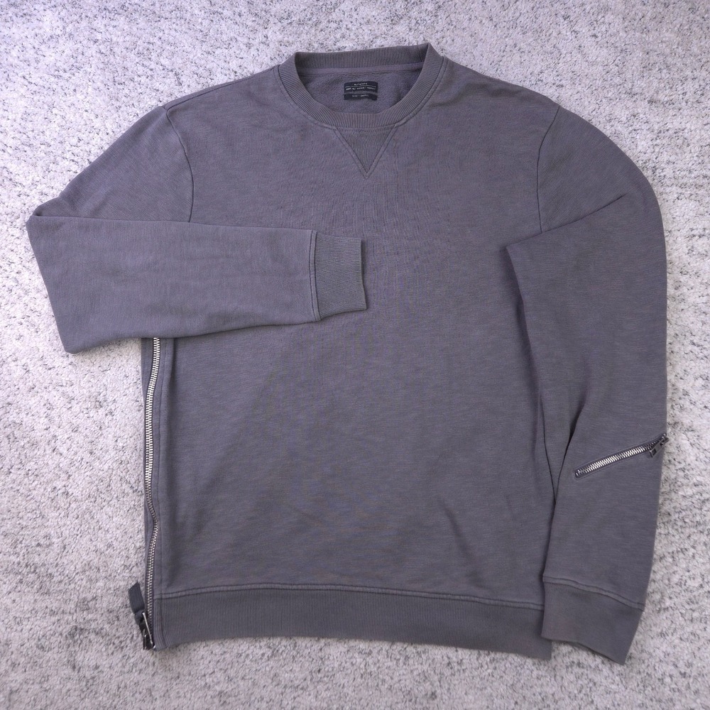 AllSaints Sweatshirt Mens Small Pullover Crew Neck Debeo Sweater Terry Zipper
